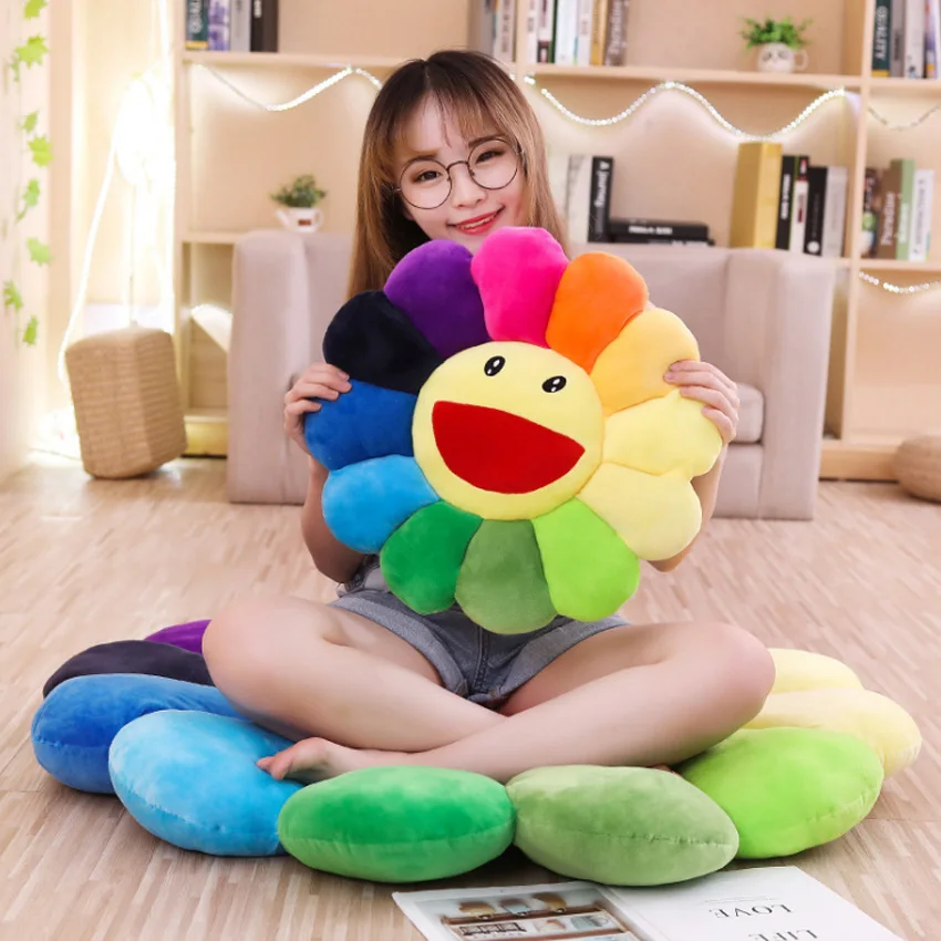 

40/55/80CM New Rainbow Smile Sun Flower Sunflower Plush Toy Stuffed Cushion Mat Pillow Home Bedroom Car Shop Restaurant Decor