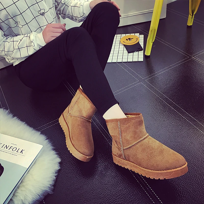 

FEVRAL Brand Woman Boots Female Quality Winter Shoes Woman Fur Warm Snow Boots Fashion Square Flat Heels Ankle Boots Size 35-40