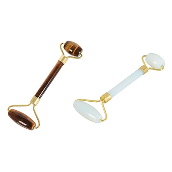

2 Pcs Jade Stone Facial Massage Roller Practical Jade Face Anti Wrinkle Body Head Portable Beauty Health Care Tools, Tiger Eye C
