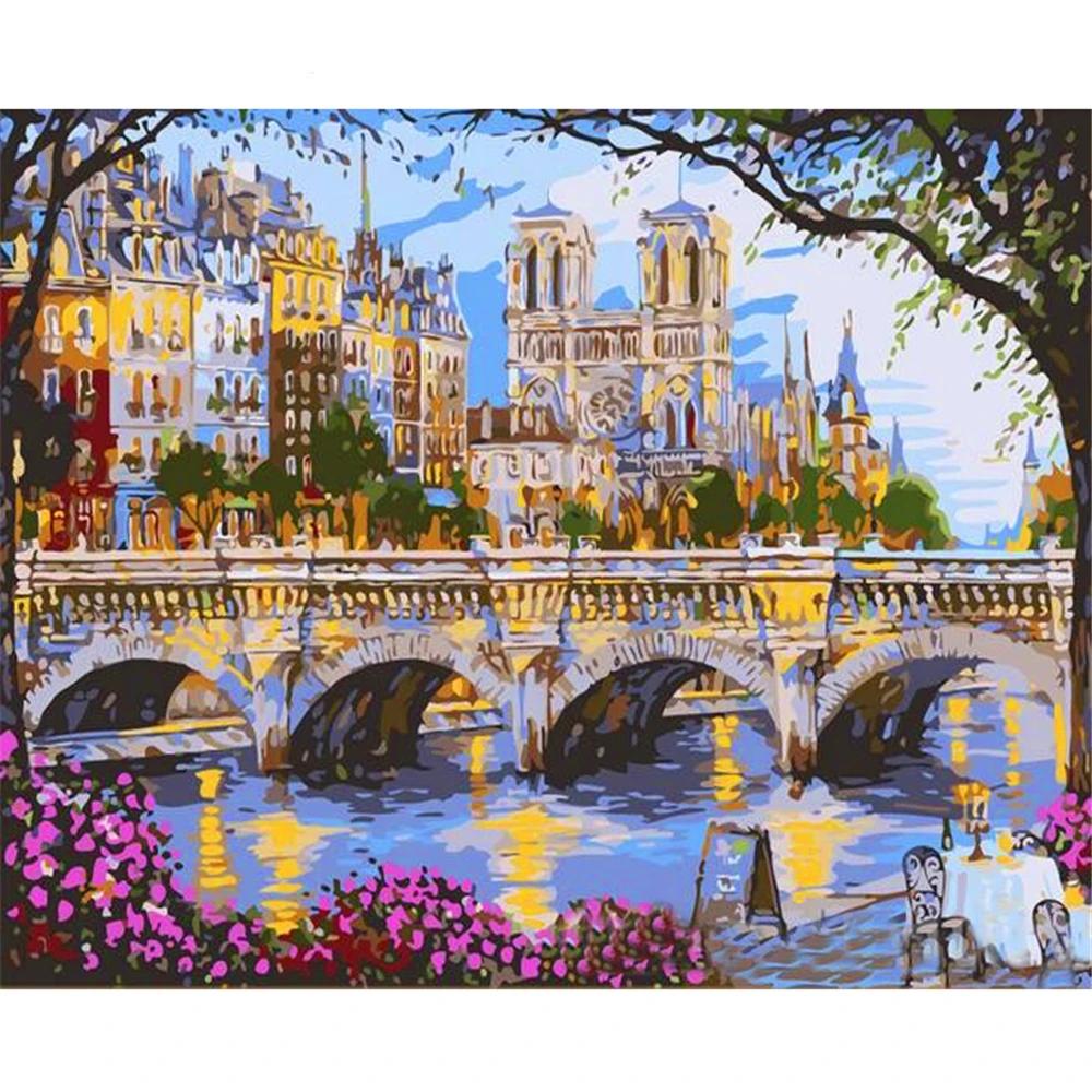 

Europe Scenery Theme Painting by Numbers with Combo Inner Frame Packed in Colorful Box with 4050 size Colorful Canvas and Brushs