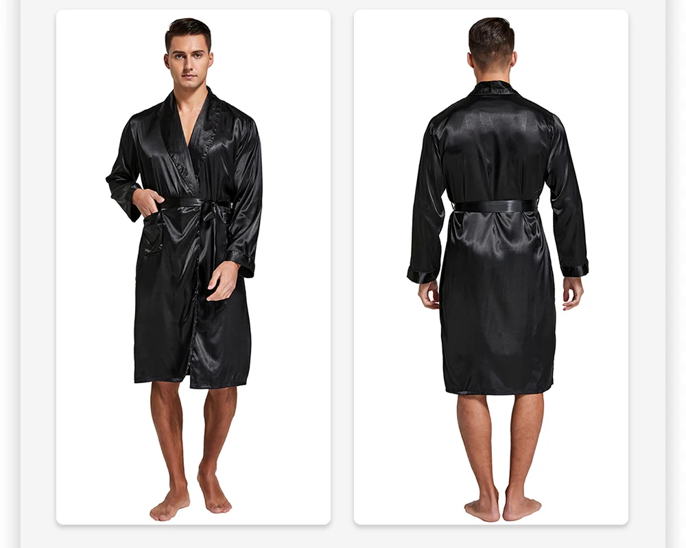 Tony & Candice Men’s Satin Robe Lightweight Long Sleeve Silk Kimono Bathrobe with Shorts Set Sleepwear plaid pajama pants