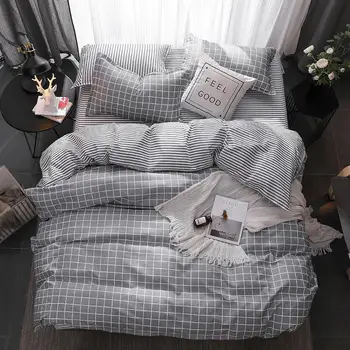 

Grey Plaid Geometric Bedclothes Flat Bed Sheet Bedding Set King Queen Full Twin Size Duvet Cover Bedclothes Linens Pillowcase