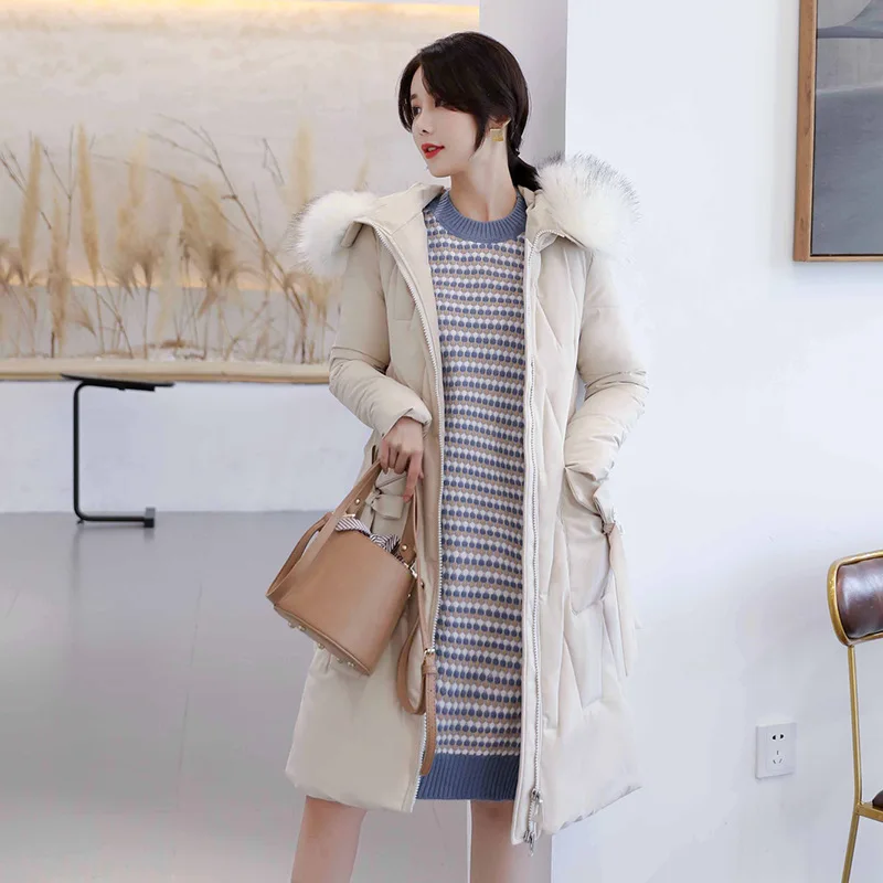 

Mid-length Cotton-padded Clothes Women's 2019 New Style Korean-style Loose-Fit down Jacket Cotton-padded Clothes Pocket Bow Thic