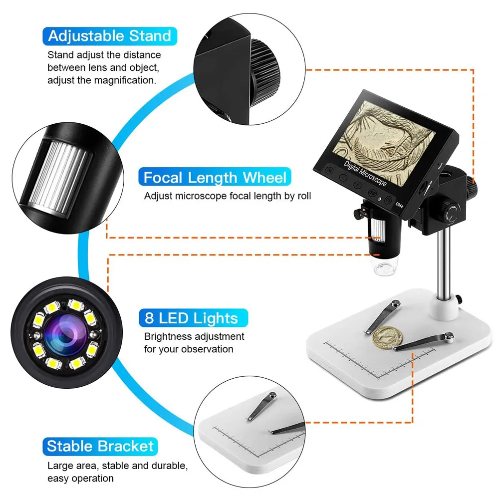 for Industrial PCB Checking Aluminum Alloy Bracket Digital Microscope BTER 4.3 Display Magnifier Digital Magnifier