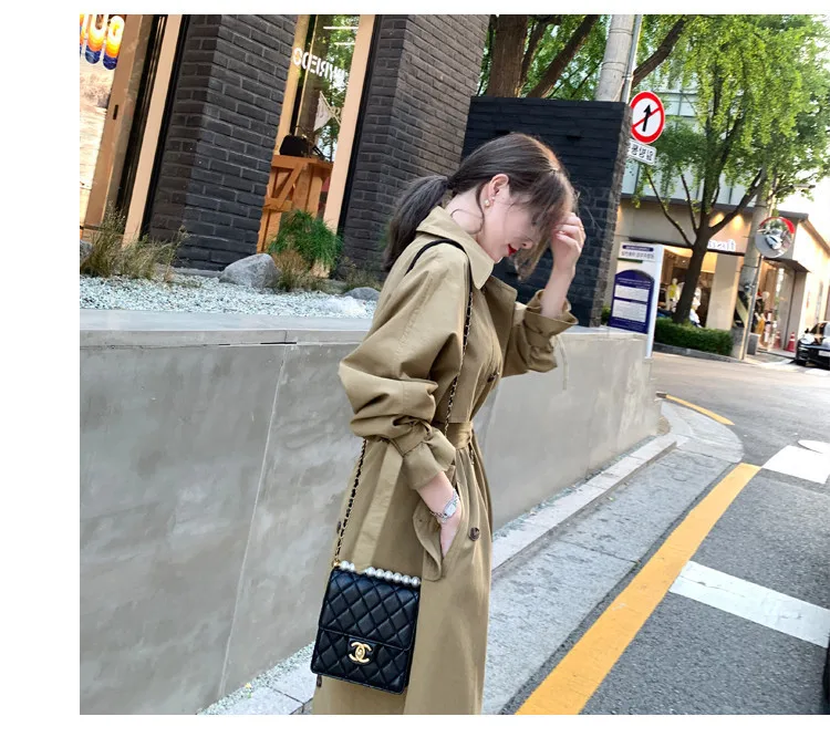 Women 's Trench Coat Mid -length 2021 New Korean Style Elegant Fashion Casual Spring and Autumn Khaki Long Double Breasted Full