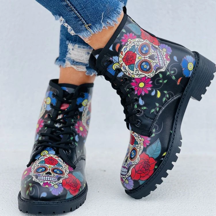 De tacón bajo para Mujer, botas De nieve cálidas y Vintage, calaveras para motocicleta, 2022|Botas hasta el tobillo| - AliExpress