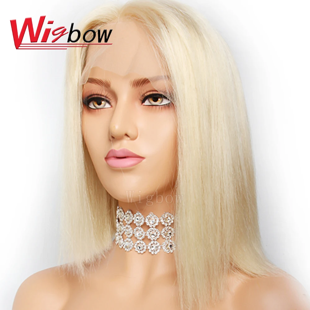 Wigbow OneCut волосы 613 короткий Боб кружевные передние человеческие волосы парик с ребенком отбеленные узлы предварительно сорванные волосы remy прямые парики