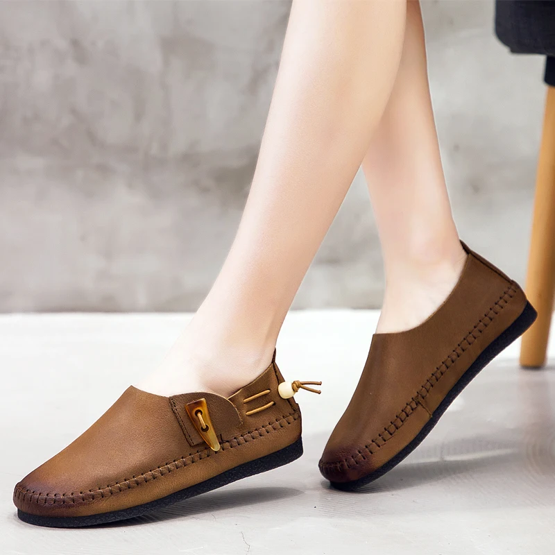 GKTINOO Genuine Leather Flat Shoes Women Loafers Flats Ballerina Shoes Woman Handmade Shoes Pregnant Flats Casual Driving Shoes