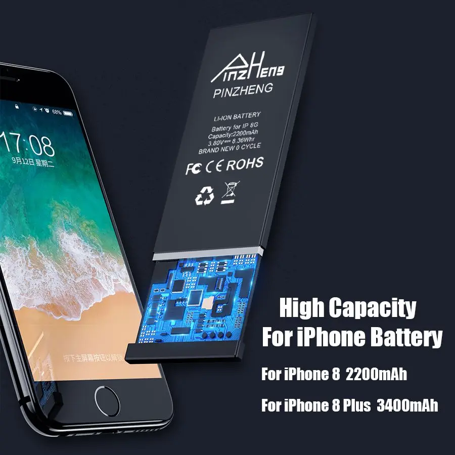 PINZHENG аккумулятор высокой емкости для iphone 8, 8 Plus Замена батарея для iphone 8, 8 Plus батареи мобильного телефона