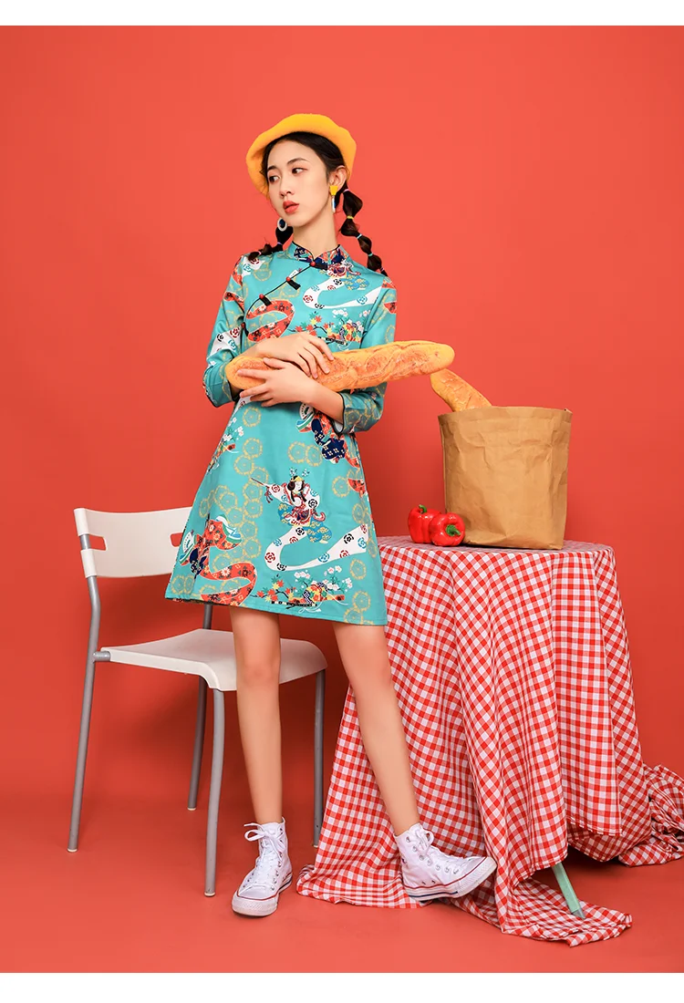 SWEETXUE/Новинка; сезон осень; китайский стиль; Cheongsam; повседневные свободные мини-вечерние платья для женщин; Современные винтажные платья для девочек; Qipao; модные женские платья