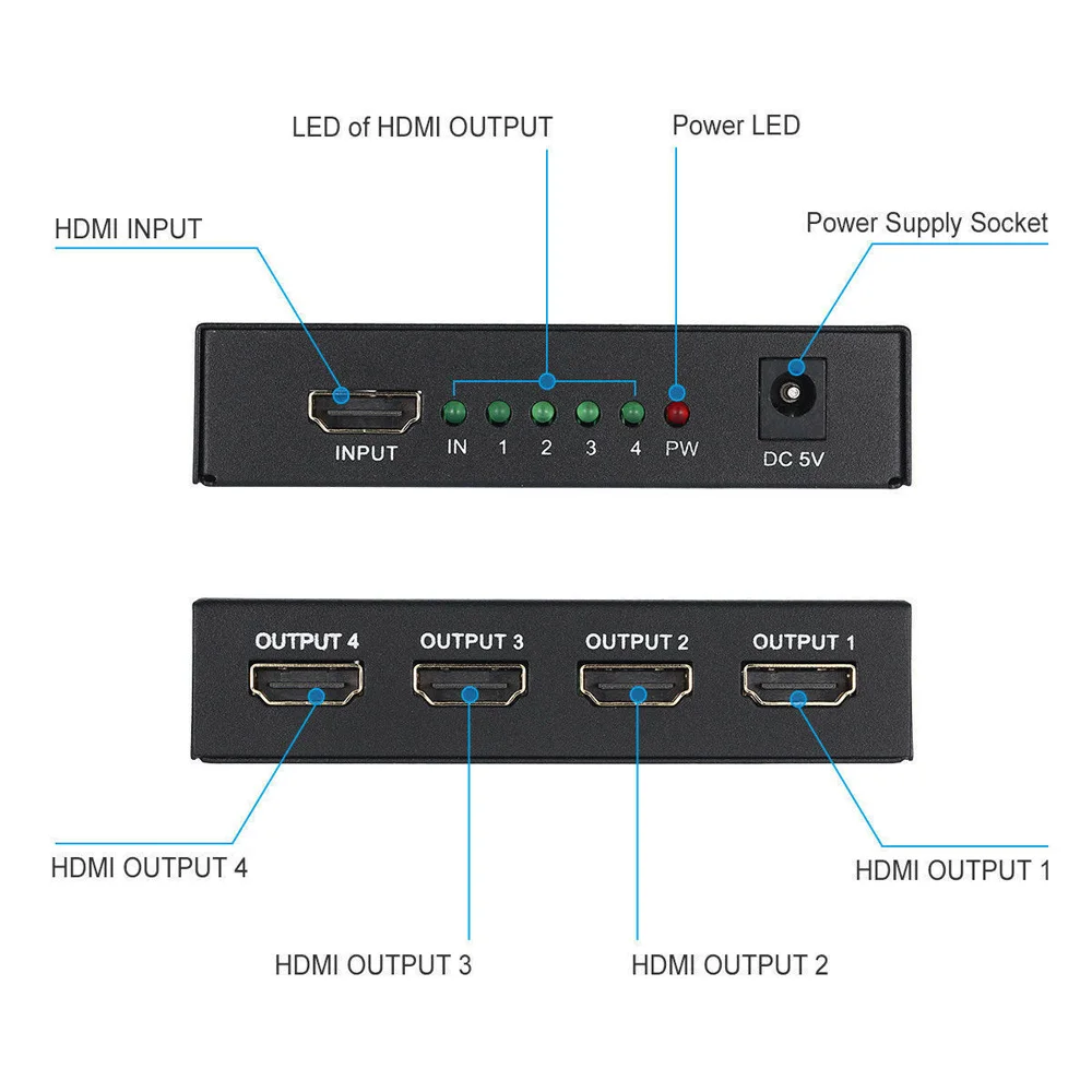 Full HD HDMI Сплиттер 4 порта концентратор ретранслятор усилитель v1.4 1080p 1 в 4 Выход надежно распределить HDMI