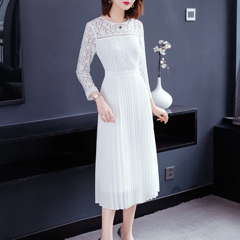 2020 Primavera Verano Vestido blanco elegante Vestido plisado moda vestidos de fiesta de encaje Vestido Longo LGF1917424H KJ3983|Vestidos| AliExpress