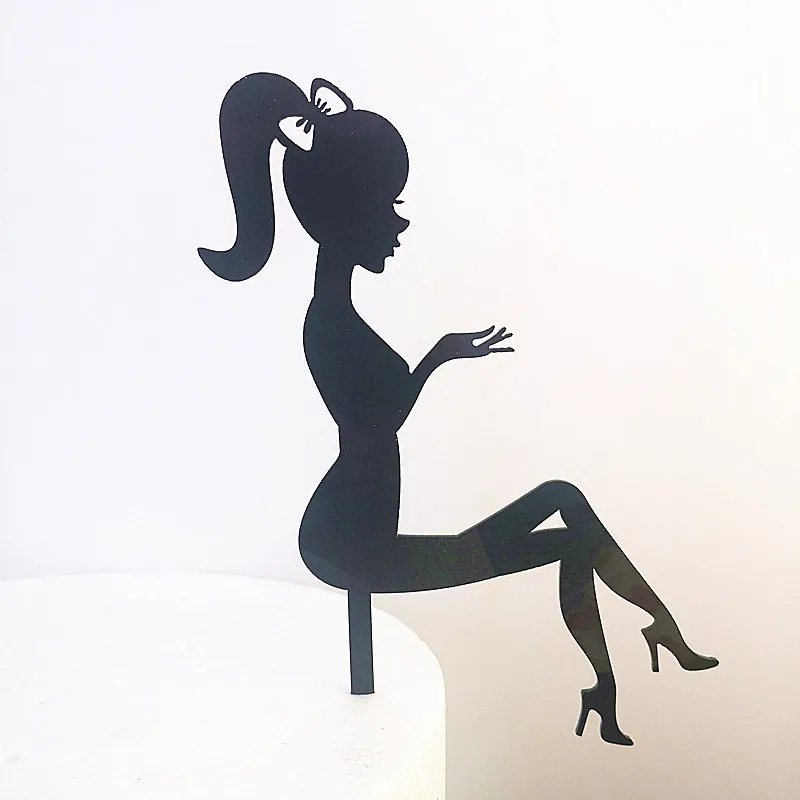 

1pc Black Gold High Heels Lady Girl Acrylic Cake Topper Wedding Decorations Happy Birthday Dessert Cupcake Topper Party Supplies
