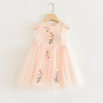 

New Kids Girls Summer Dress Flower Embroidery Princess Dress For Girls Clothing Children Mesh Dresses Vestidos