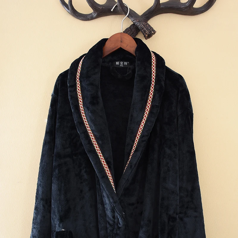 Мужской зимний халат черный большой размер XXL толстый теплый мужской Халат коралловый флис Домашняя одежда банные халаты кимоно ночное белье