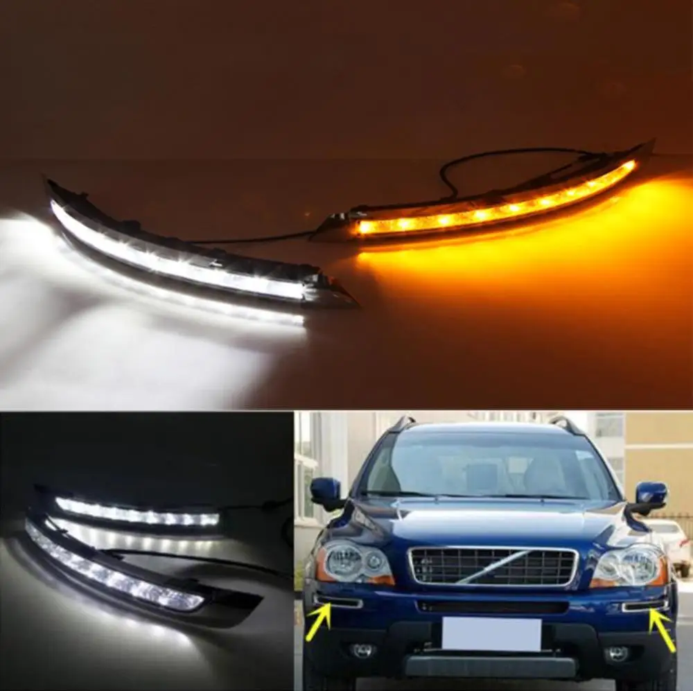 

LED Daytime Running Light for VOLVO XC90 2007 2008 2009 2010 2011 2012 2013 LED DRL bummper lamp with yellow turning lights