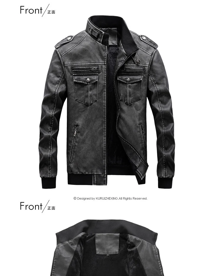 new men's casual leather collar collar large size high quality Harajuku leather jacket multi-pocket loose jacket male