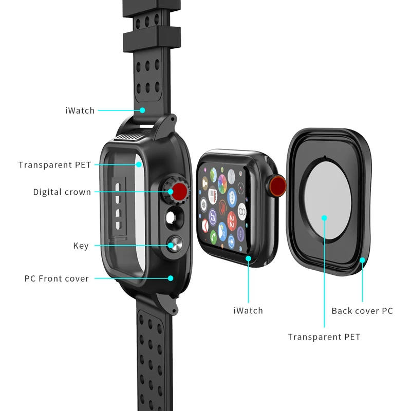 Новейшая модель; для наручных часов Apple Watch 4 40/44 мм Водонепроницаемый силиконовый спортивный ремешок для наручных часов Apple Watch Series 4, 2, 3, ремешок с Защитный чехол/38/40 мм