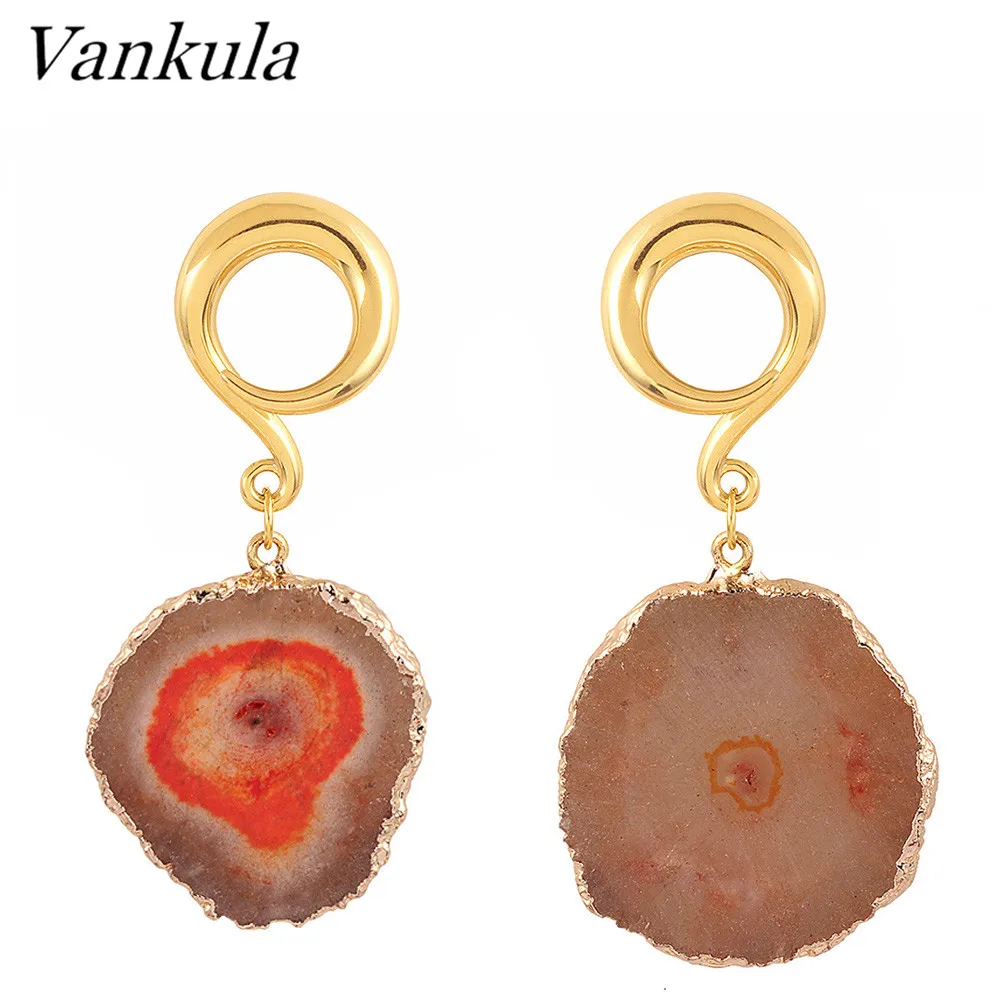 Vankula 316L серьги из нержавеющей стали Вилки и тоннелей Sunstone тела пирсинг, ушные измерительные приборы расширитель пара продажи 4 мм 6 мм 8 мм