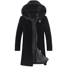 Пальто с натуральным мехом, зимняя куртка для мужчин, Воротник из натурального Лисьего меха, овчина, меховое пальто, теплые шерстяные куртки размера плюс, Veste Homme 7061 MY1840