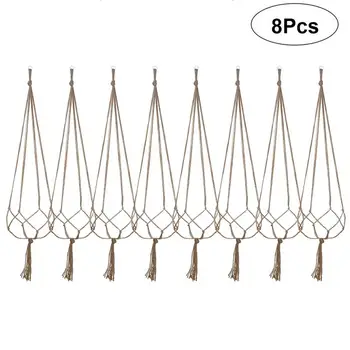

1 Set of 8Pcs Plant Hanger Hemp Rope Hanging Planter Basket Net Bag Macrame Flowerpot Plant Hanger Rack Wall Hanging Plant Flowe