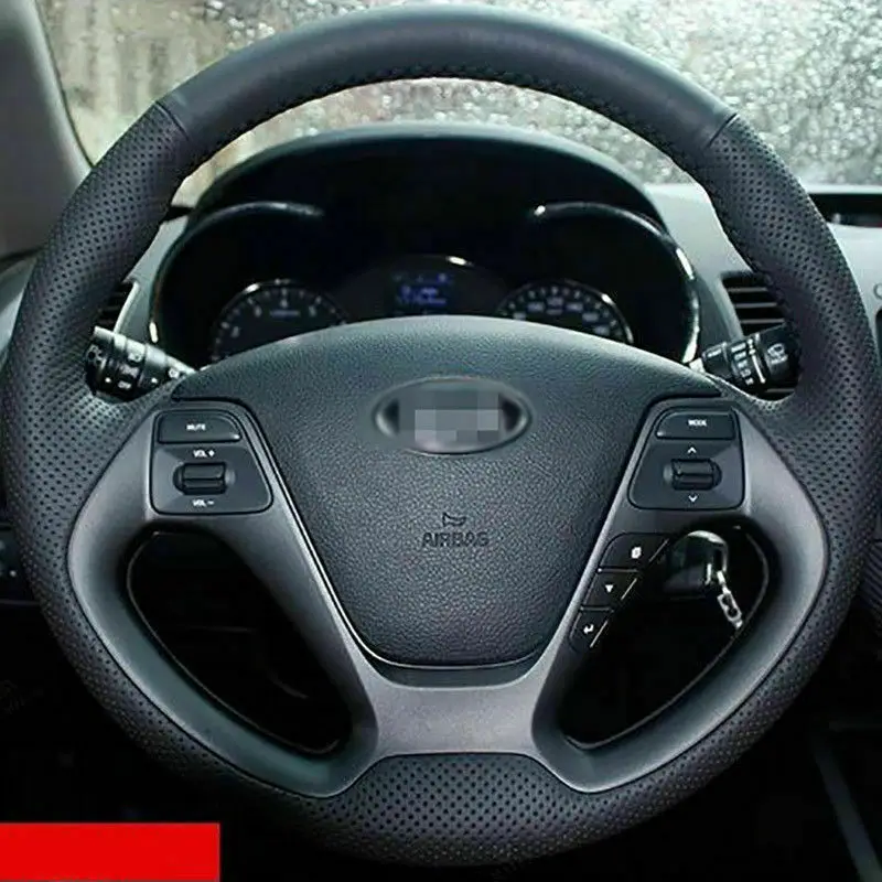 

Brand DIY Anti Slip Black Premium Leather Steering Wheel Stitch on Wrap Cover with Thread and Needle For Kia K3 Cerato Forte