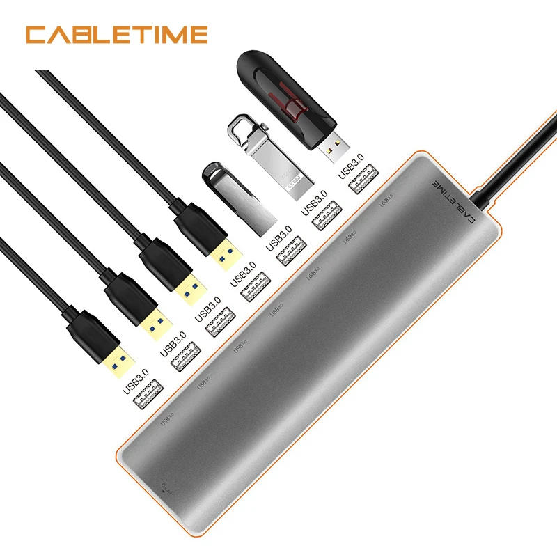 Кабель USB C концентратор USB 3,1 type-C к USB 3,0 7 в 1 концентратор Высокоскоростной с питанием концентратор USB type C для Macbook компьютера ноутбука N135