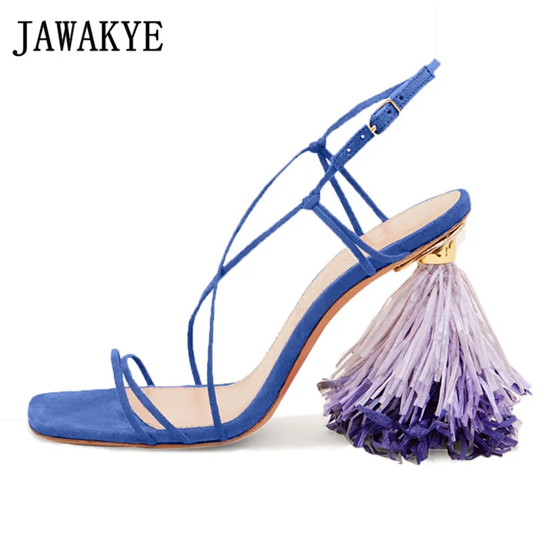 

Fringe high Heels Gladiator Sandals Women Suede Narrow bandage Sexy 2020 Runway design Party Shoes summer gladiatr sandals