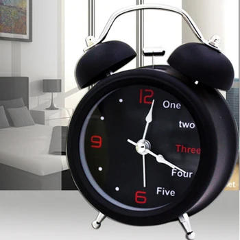 

Alarm Clock Retro Desktop Clock Round Metal Double Bell Table Clock Light Design Alarms Black
