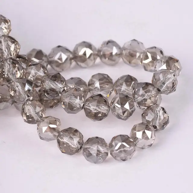 6mm 8mm Round Shape Coloful Plated Faceted Crystal Glass Loose Beads Wholesale lot for Jewelry Making DIY Crafts Findings Light Gray