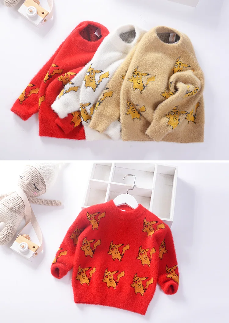 Girl'S Pullover Sweater Mink Cashmere Autumn And Winter New Style Children Crew Neck Sweater Cartoon Girls Sweater Batch