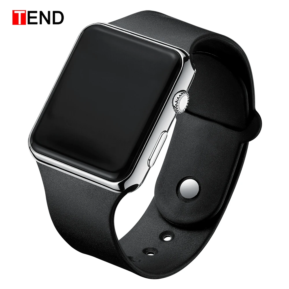 Black Silver Мужские спортивные часы, Квадратный светодиодный, для студентов, взрослых, пара, электронные цифровые часы, электронные часы Hodinky, цифровые часы, relogio A001 - Цвет: Black Silver