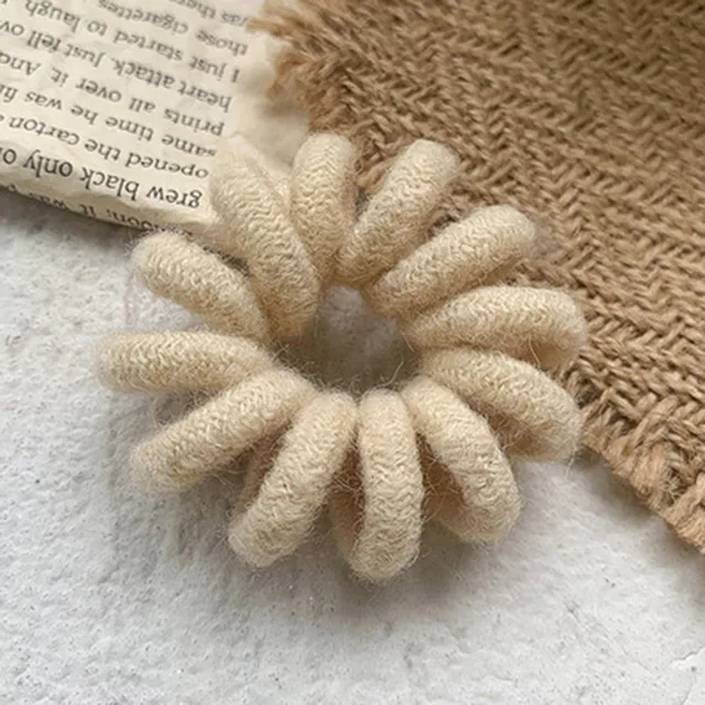1PC Elastic Hair Bands Velvet Spiral Shape Ponytail Holders Hair Ties Gum Rubber Band Hair Rope Telephone Wire Hair Accessories Beige