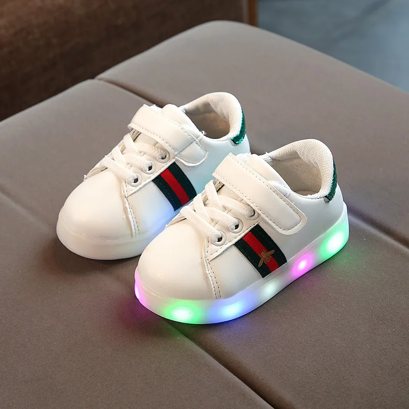 Детская белая обувь с Пчелой; осенние кроссовки для маленьких мальчиков и девочек; детская спортивная обувь для маленьких девочек; кроссовки с подсветкой и светильник - Цвет: Зеленый
