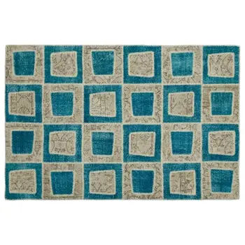 

Handmade Turquoise Vintage Overdyed Patchwork Area Rug 160x241 Cm-5'3''X7'11''