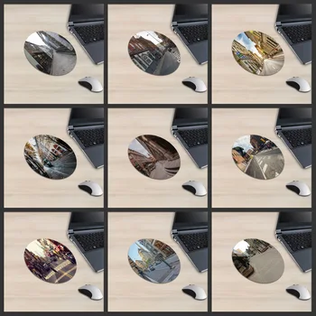 

XGZ Laptop City Street View Round Mouse Pad Rail Train Ancient Street Alley PC Mat Pedestrian Walking Rubber Anti-skid Universal
