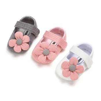 

Newborn Baby Girl Soft Crib Shoes Cotton Knitted Flower Infant First Walkers Spring Autumn