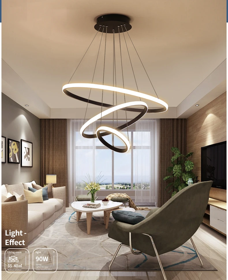 Современный светодиодный светильник для гостиной, столовой, спальни, белые круглые кольца, внутреннее освещение, подвесные лампы, люстра
