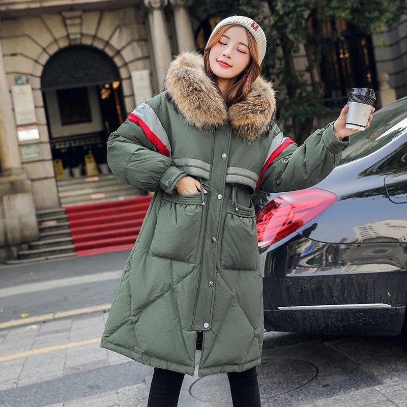 

2019 Autumn & Winter Korean-style Mid-length Cotton-padded Jacket Coat Slim Fit Slimming Hooded Fur Collar Cotton Coat Casual Co