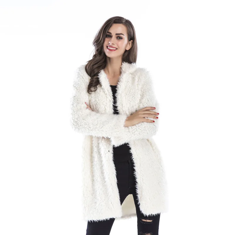 

2019 Fur Coat Winter Women's New High-end Elegant Lamb Wool Long-sleeved Lapel Furry Long Faux Fur Coat Casaco De Pele Feminino