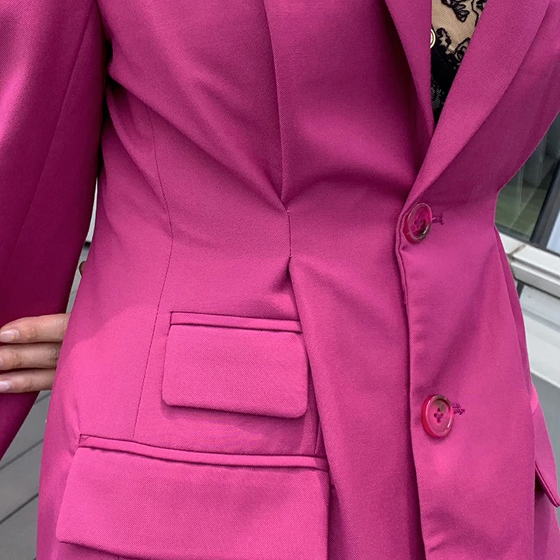 TWOTWINSTYLE элегантные Асимметричные блейзеры для женщин с зубчатым длинным рукавом Туника с рюшами женские костюмы модная одежда