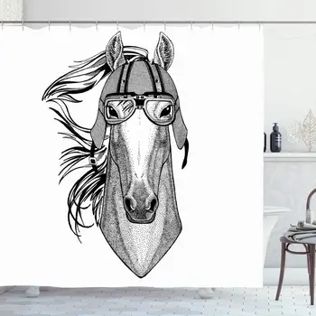 

Shower Curtain for Bathroom 72x72 Badge Horse Hoss Knight Steed Courser Wearing Animals Wildlife Vintage Character Drawing
