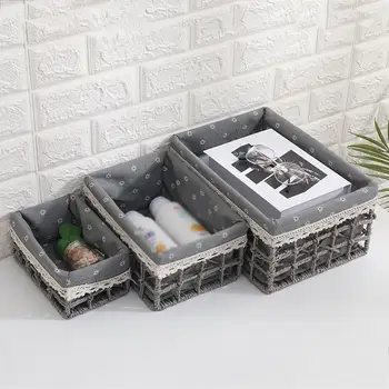 

3PCS Laundry Storage Basket Wicker Storage Bin Dustproof Sundries Toy Organizer For Bathroom Bedroom Handmade Organizer Baskets