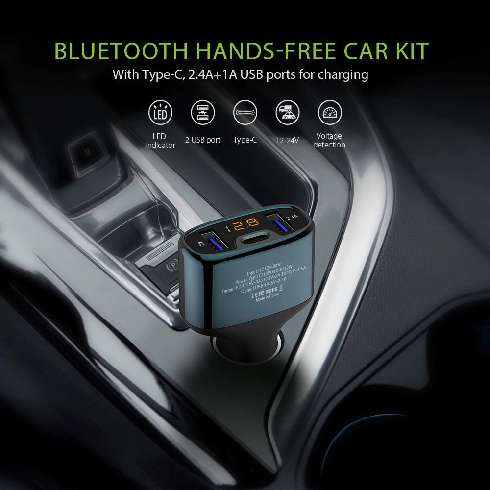C52S Автомобильная Беспроводная гарнитура Bluetooth fm-передатчик Автомобильный MP3-плеер тип-c PD 18 Вт QC 3,0 Быстрая зарядка Аудио двойной USB Автомобильное зарядное устройство