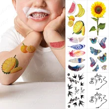 Waterproof Temporary Tattoo Sticker Watermelon Orange Fruit Feather Butterfly Cat Fake Tatoo Boy Girl Child Glitter Tattoos Art