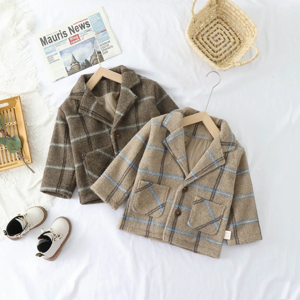 

2019 Autumn And Winter New Style in Kids BOY'S Woolen Overcoat Woolen Jacket Childrenswear Baby Western Style Small Suit