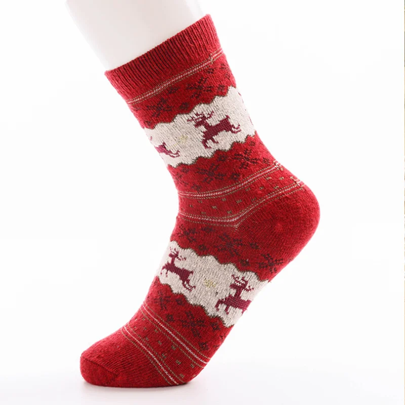 Sika/женские хлопковые носки с принтом оленя; зимние толстые теплые носки; женские повседневные цветные Рождественские Носки с рисунком; подарок для семьи - Цвет: Красный