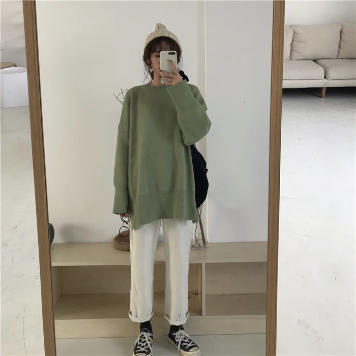 Женские свитера осень зима Sueter Mujer уличная Harajuku Kawaii пуловер с длинным рукавом Топы большого размера вязаный свитер - Цвет: green