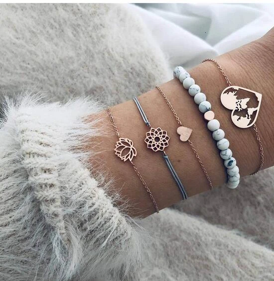 Type 23 Boho Rose карта браслеты и браслеты для женщин богемный круглый бисерный очаровательный браслет набор модные Многослойные аксессуары Bijoux - Окраска металла: Type 23