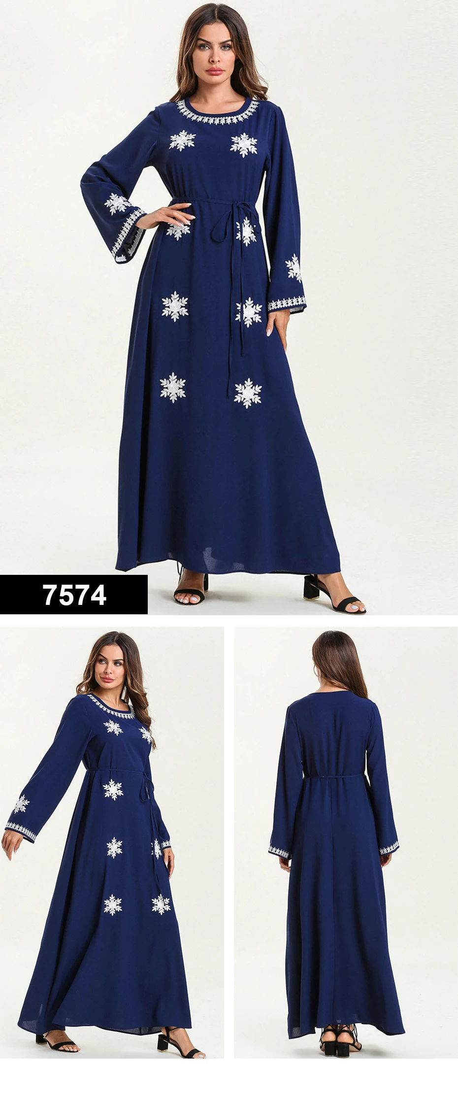 Прямая поставка, дешевая распродажа, женское платье, платья макси, длинное, винтажное, Vestidos Verano Robe Femme, мусульманское, бохо, с вышивкой, свободное, с круглым вырезом - Цвет: 7574